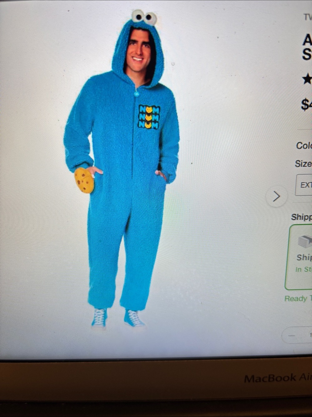 Spirit Adult Sesame Street Cookie Monster Jumpsuit Costume